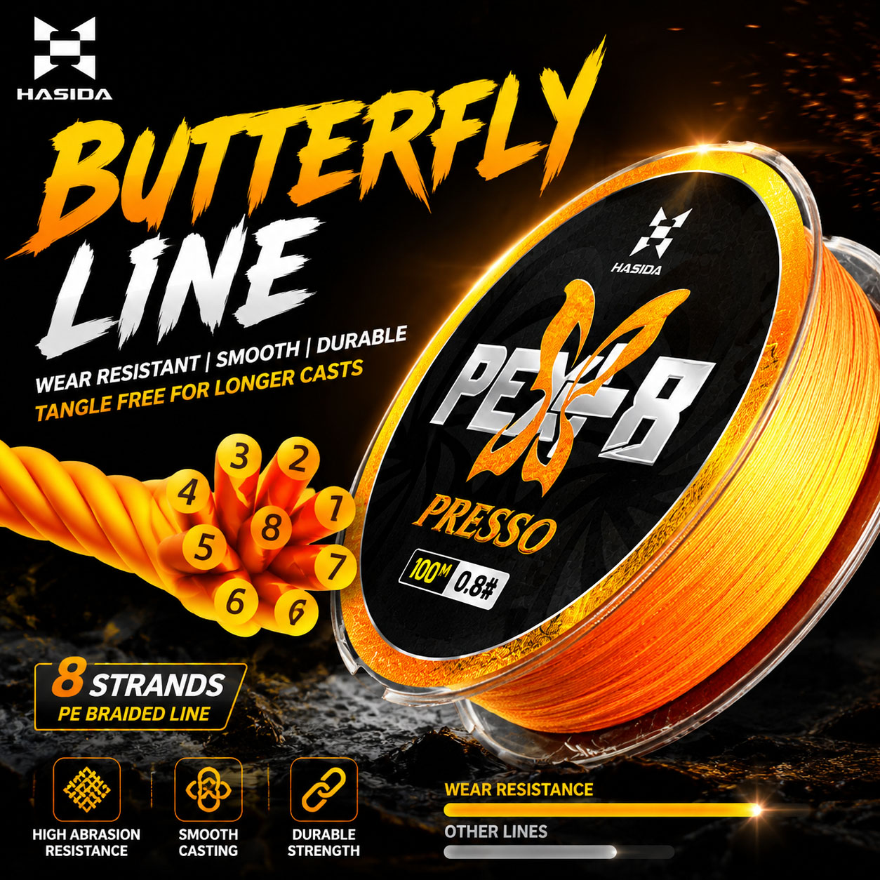 HASIDA Butterfly 100m 8Braided - đánh giá và giá Copolymer Line